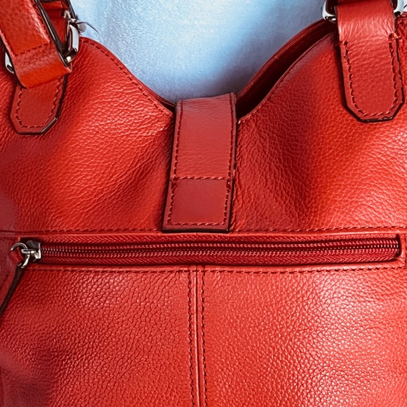 Tignanello Handbag Tangerine Double Handle Satchel Tote Pebble Leather Purse - Picture 12 of 15
